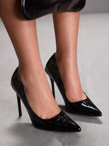 CUCCOO SZL Giày cao gót mũi nhọn cho nữ, màu nâu, giày thời trang cho ngày Valentine. - Đá vân 7639 màu đen - Xem 5