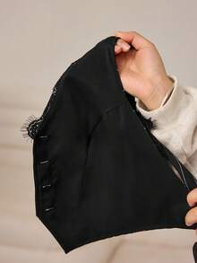 Aidyla 女士蕾丝边V领条纹背心 - 黑色 - 查看 8