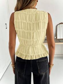 Siren Gaze Light Yellow Plain Cold Shoulder Asymmetrical Hem Tank Top For Women Pastel Summer Babydoll Butter - Light Yellow - View 2