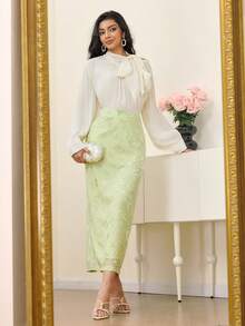 Modelyn 女士时尚新款丝绒提花浪漫优雅半身裙 - 薄荷綠 - 查看 6