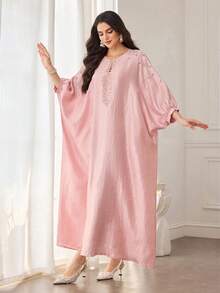 SHEIN Najma Đầm thời trang dáng rộng, tối giản, đính hạt cườm dành cho nữ - Hồng - Xem 7