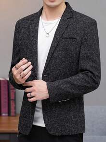 Manfinity Mode Men's Notched Collar Single-Breasted Casual Everyday Office Commute Long Sleeve Suit Jacket - Black - View 5