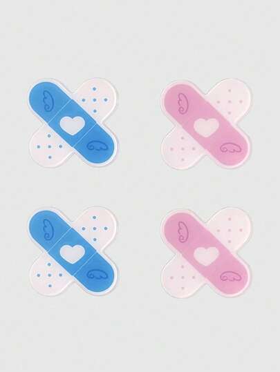 ROMWE Anime 4 Pieces Random Color Hairclips, Cute Love Wings, Bandages, Cross Edge Clips, Subcultural Mass-Produced Hair Accessories.