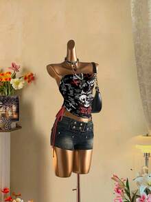 Attitoon Women's Casual Drawstring Tie-Front Cropped Tube Top - Multicolor - View 2