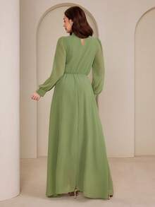 Graceveil Women's Design Sense Semi-High Collar Cinched Waist Flared Dress - Green - View 2