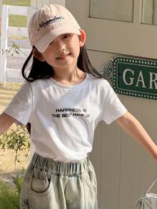 Dazy Kids 休闲标语印花圆领短袖T恤，百搭 - 白色 - 查看 5