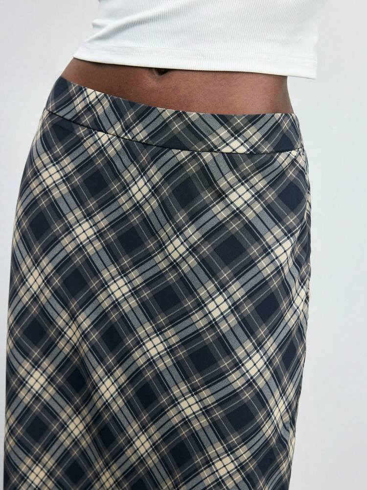 SHEIN Maija Women's Plaid Casual Commuter Stylish Long Skirt, Urban Commuter Business Casual Women's , Women's Office Attire, Women's Teacher, Elegant Vintage Style, Suitable For Spring/Summer, Valentine's Day