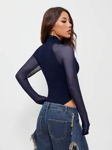 Coolane Bộ áo liền quần co giãn, thoáng khí bằng vải lưới dành cho nữ, thích hợp cho các lễ hội âm nhạc mùa xuân/hè và các buổi tiệc, ngày Valentine. - Màu xanh hải quân - Xem 7