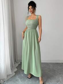 Modelyn Váy ren cổ vuông màu xanh lá cây kiểu Pháp - màu xanh lá - Xem 5