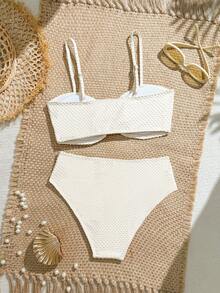 SHEIN Bộ bikini cho thiếu nữ, đồ bơi hai mảnh thời trang cho thiếu nữ, chất liệu vải dệt kim đặc biệt, phù hợp cho bãi biển, kỳ nghỉ, tiệc tùng, bơi lội. Bộ bikini hai mảnh dễ thương cho thiếu nữ, đồ bơi cạp cao kín đáo cho thiếu nữ, bộ bikini cạp cao, bikini cạp cao cho thiếu nữ, bikini kín đáo cho thiếu nữ, bikini hai mảnh kín đáo cho thiếu nữ 13 tuổi. - Màu be - Xem 1