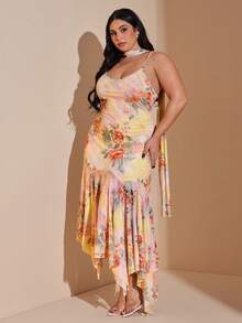 SHEIN BAE Multicolor Plus Size Floral Maxi Cami Dress Sleeveless With Ruffle Hem Boho Style - Multicolor - View 7