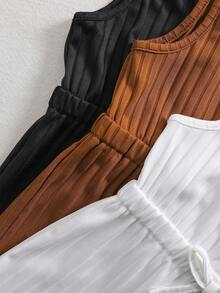 3 件套：女婴休闲纯色针织吊带背心和短裤套装 - 彩色 - 查看 5