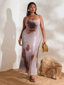 SHEIN BAE Vestido de mujer de talla grande con tirantes de lentejuelas de colores - Multicolor - Ver 3