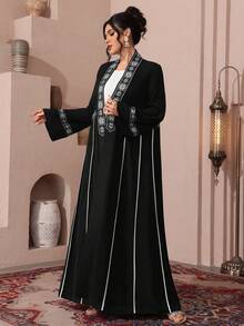 SHEIN Najma Black Print Contrast Color Flare Sleeve Loose Kimono Cardigan, Spring/Summer - Black - View 6
