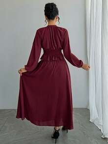 DAZY Conjunto de 2 piezas de camisa y falda de unicolor elegante para oficina de mujer - Burdeos - Ver 3