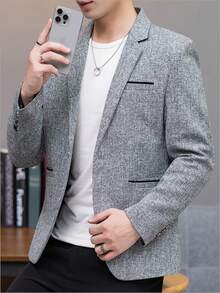 Manfinity Mode Men's Casual Contrast Trim Pocket Long Sleeve Blazer - Grey - View 1