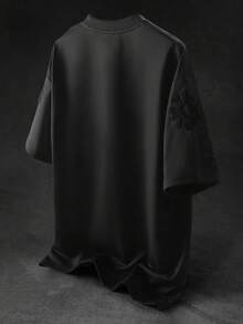 STYNVO 男士加大码休闲黑色贴花圆领短袖T恤 - 黑色 - 查看 2