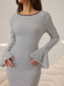 Aidyla Vestido mini ajustado de rayas para mujer - Blanco y Negro - Ver 6