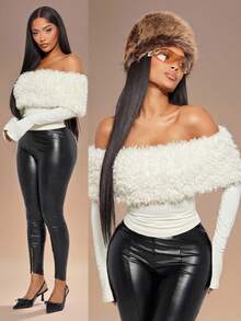Radiana Áo nữ dáng ôm dài tay màu trắng cổ lông, kiểu retro, gợi cảm, phong cách Y2K, thích hợp cho mùa xuân/hè. - trắng - Xem 1