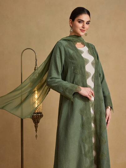 Al Najma Women's New Fashion Hollow Lace Applique Patchwork Decorative Headscarf Veil Scarf Neck Wrap, Elegant Minimalist Daily Arabic Abaya, Spring/Summer