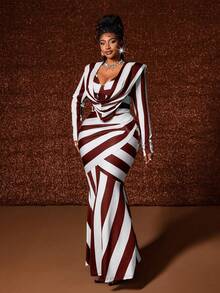 Maweii Plus Size Long Sleeve Hooded Sexy Quality Fashion Mermaid Hem Versatile Dress, Christmas Red Party - Burgundy - View 4