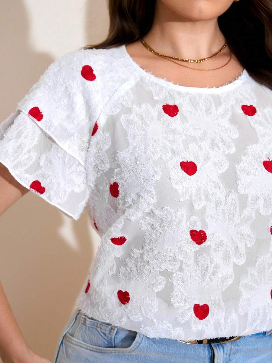 Comfylo 大码优雅情人节爱心刺绣女式衬衫，夏季女装，圣帕特里克节服装，复活节夏季，春季女装。度假女装，夏季度假优雅女式衬衫，派对上衣，情人节女装，春季女式爱心可爱短袖上衣