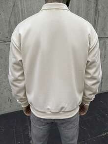Manfinity VCAY Sweat-shirt décontracté pour homme, col à revers, demi-zip, épaules tombantes, coupe ample, couleur unie, idéal pour les trajets quotidiens, printemps/automne - Nude - Voir 2
