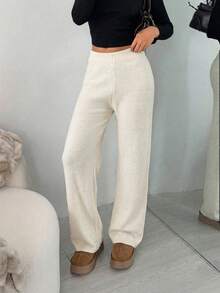 SHEIN EZwear 女士亮片针织毛衣裤套装，春夏款 - 米色 - 查看 6
