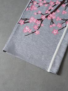 Manfinity EMRG 男士现代休闲樱花印花运动裤，潮流街头风，适合休闲、通勤、上学、度假穿着，送给丈夫或男友的绝佳礼物，男女皆宜的情侣套装 - 灰色 - 查看 7
