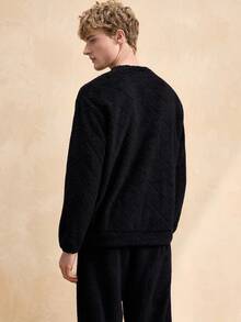 EverLounge 复古英伦风舒适休闲双面绒面菱格纹圆领套头毛衣，适合居家穿着或外穿，男士