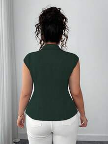 Elenzga Áo sơ mi cỡ lớn, màu trơn, xếp ly, cài cúc phía trước, kiểu dáng thanh lịch, thích hợp cho mùa hè. - màu xanh lá - Xem 2