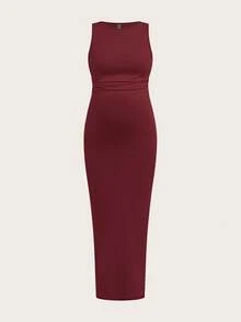 SHEIN Đầm bầu không tay, màu trơn, cổ tròn, xếp ly, ôm dáng, kiểu dáng thường ngày. - Nhiều màu - Xem 10