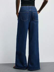 Maija Women's Blue Jeans, Summer Low-Rise Wide-Leg Trousers With Slits And Pockets, Classic Jeans. - Dark Wash - View 4