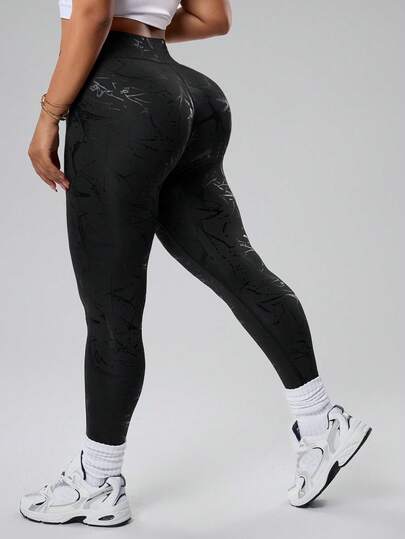 Rhythm Era Plus Size Cracked Print Leggings, Tight Fit, Lifting Butt, Sporty