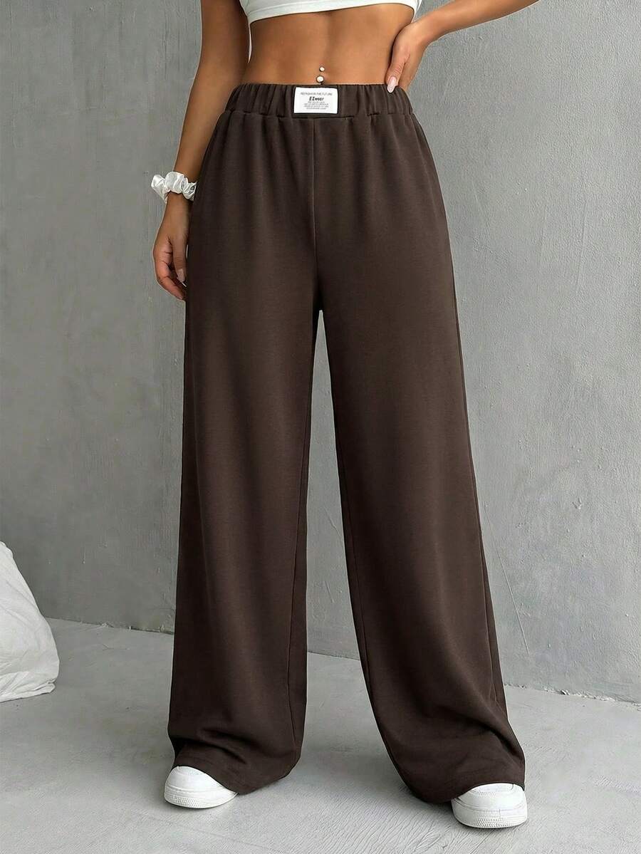 SHEIN EZwear Quần lửng ống rộng màu nâu cà phê dành cho nữ, kiểu dáng thường ngày, phối nhiều mảng màu, phù hợp cho mùa tốt nghiệp, mùa tựu trường và cho giáo viên. - Cà phê nâu - Xem 1