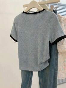 Resyla 提花针织圆领短袖T恤，送朋友的礼物 - 灰色 - 查看 2