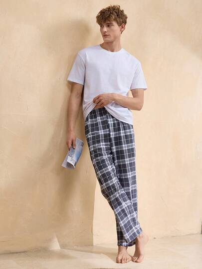 EverLounge Pantaloni da uomo a quadri con vita elastica