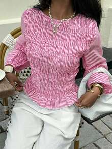 Siren Gaze Women's Striped Print Long Sleeve Shirt - Pink - View 5