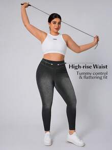 Flexra Plus Size Plain Color Block Casual Stretchy Knit Jeans - Grey - View 3