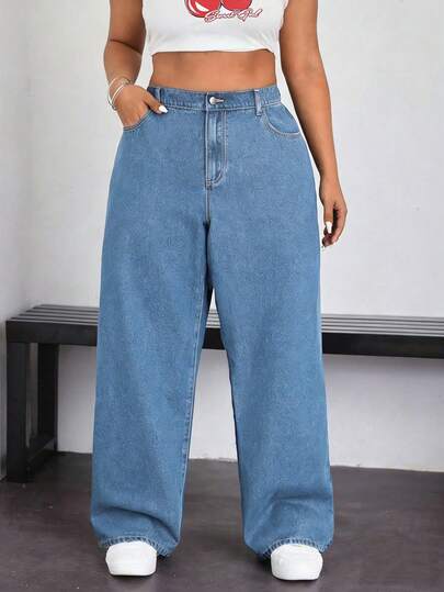 SHEIN ICON Jeans casuales de unicolor talla grande