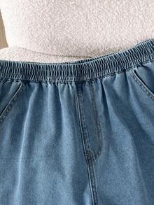 Teen Boy Fashion Casual Y2k Vintage Cool Street Returns To School College Simple Side Slits And Elastic Waist Design Blue Denim Loose Wide-Leg Jeans For Teen Boy Clothes Teen Boy Dailywear And Teen Boy Winter And Fall Rave Outfits Festival And Outfits Streetwear Clothes - Blue - View 5