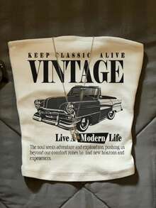 Glimmora 女士上衣/字母赛车图案印花/数码印花/女士露肩上衣/休闲简约时尚上衣/复古风无肩带修身背心，春夏款式 - 彩色 - 查看 3