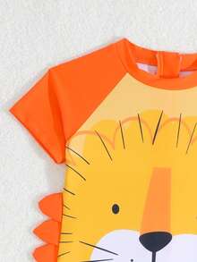 男童可爱动物印花连体短袖泳衣，适合度假、夏季游泳 - 彩色 - 查看 5