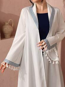 SHEIN Najma 女士白色领口撞色滚边长袖阿拉伯长袍 - 白色 - 查看 2