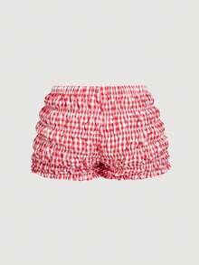 SHEIN MOD 2PCS Kawaii Bow Women Ruched Micro Mini Shorts, Devil Costume, Sexy Costume, Outfits, Bloomer Shorts, Women Clothes 2 Piece Sets Woman Shorts Gingham Shorts - Multicolor - View 7