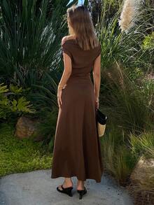 Livesso Women's Midi Dress With Asymmetrical Shoulder & Flared Dress