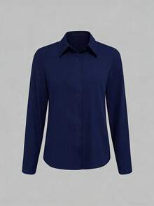 EMERY ROSE Áo khoác cardigan dài tay màu trơn dành cho nữ, kiểu dáng thường ngày. - Màu xanh hải quân - Xem 3