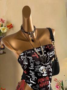 Attitoon Women's Casual Drawstring Tie-Front Cropped Tube Top - Multicolor - View 7