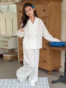 DAZY Tween Girls Long Sleeve Top And Pants Pajama Set, Fall Spring - White - View 9