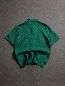 Manfinity Roghcode Men's Solid Color Mandarin Collar Single-Breasted Casual Versatile Commuting Short Sleeve Shirt - Dark Green - View 2